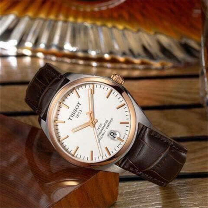 Швейцарские наручные часы 代购代购正品tissot天梭玫瑰金棕色带日历石英男表t101.451.26.0