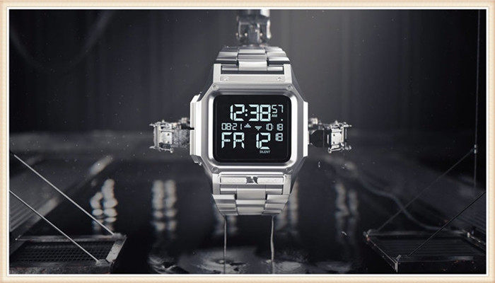 Часы Европа 代购正品nixon尼克松手表男 时尚防水方形银色钢带数显运动石英