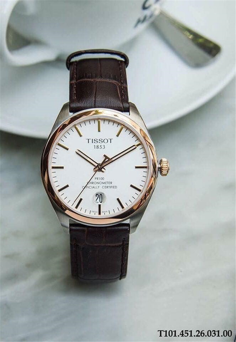 Швейцарские наручные часы 代购代购正品tissot天梭玫瑰金棕色带日历石英男表t101.451.26.0