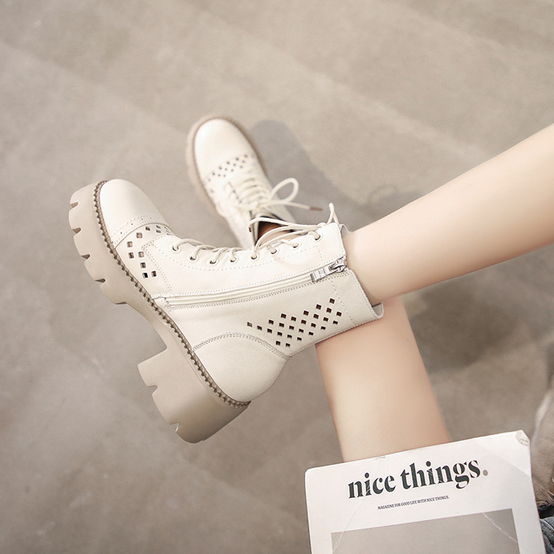 Thick Bottom Short Boots Summer Martin Boots Woman Hollowed-out Cave midcylinder breathable cool boots Genuine Leather Boots Woman 2022 New