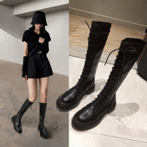 Boots womens summer 2021 new wild little boots leather thick-heeled boots womens explosive high-barrel knight boots