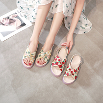 Sandals female 2021 new summer students Joker pineapple strawberry fairy wind pine cake thick sole with Roman shoes