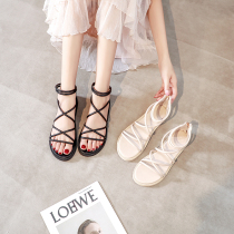 Flat sandals women 2021 new summer versatile fashion fairy wind cross belt beach shoes student women Roman shoes