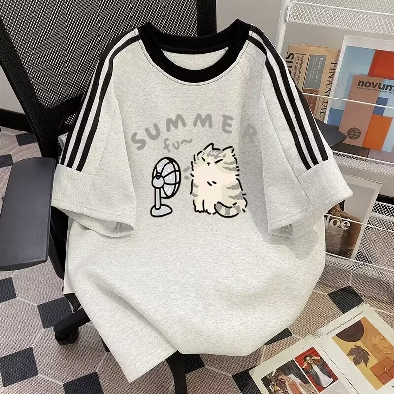 American-Style Pure Cotton Three-Stripe Short-Sleeve T-Shirt for Girls, Summer 2026 New Model, Loose and Stylish Top for Older Children and Students American-Style Pure Cotton Three-Stripe Short-Sleeve T-Shirt for Girls, Summer 2026 New Model, Loose and Stylish Top for Older Children and Students