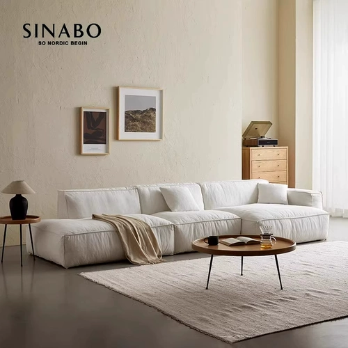 Современный диван с пухом, сливочный модуль, ткань, из хлопка и льна