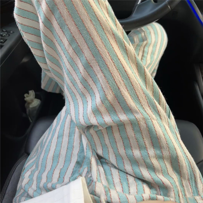 Striped Pajama Pants Summer Men's and Women's Long Pants Bubble Cotton Single Piece Pants Walking Pants Can Be Worn Outside Thin Home Pants