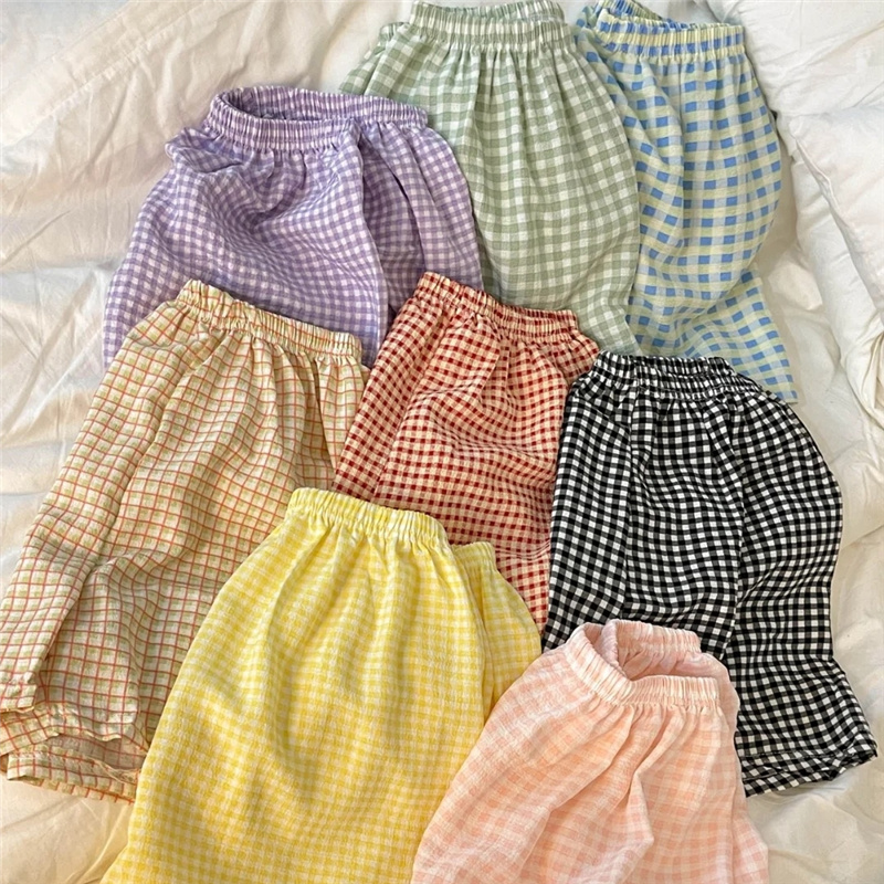 Plaid Pajama Shorts for Men and Women, Summer New Style, Bubble Cotton Gauze, Can Be Worn Outside, Casual Walking Pants, Thin Home Pants