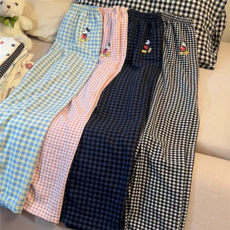 Plaid Couple's Summer Pajama Pants for Men and Women, Long Pants for Walking, Single Piece Pants, Suitable for Spring and Autumn, Can Be Worn Outside, Thin Home Pants