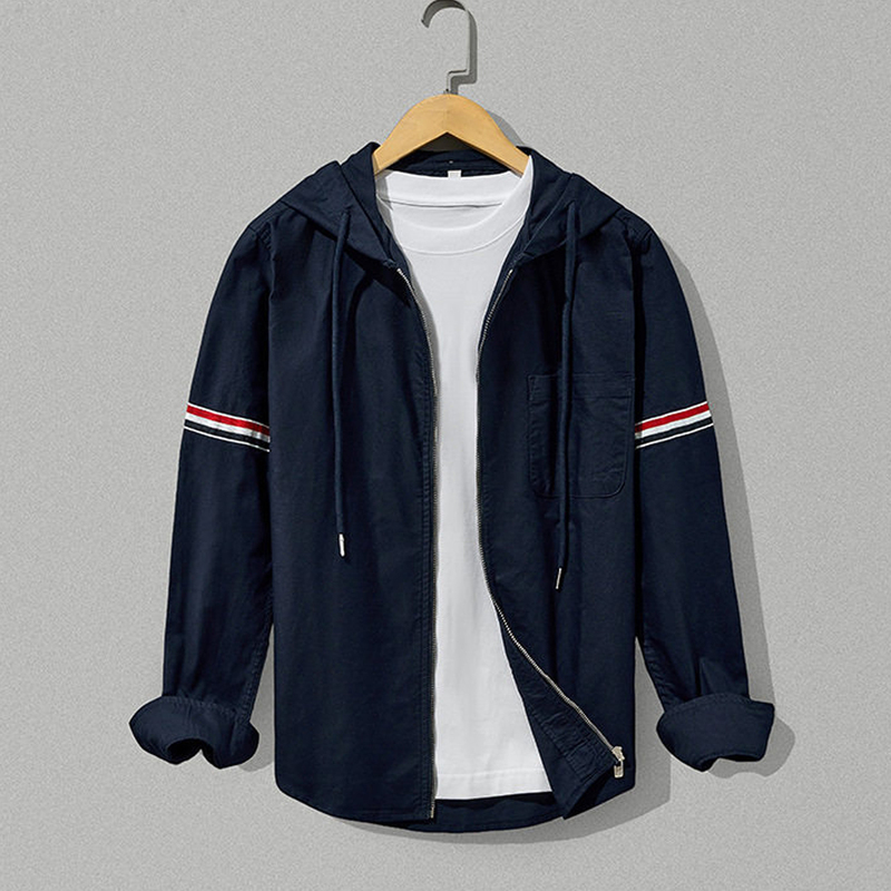 2026 Spring New Style Pure Color Cotton Shirt for Men, Loose Thin Hooded Top, Sun Protection Shirt Jacket, Trendy Men's Wear