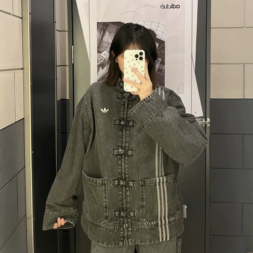 Adidas, спортивная трендовая ретро джинсовая куртка, китайский стиль, JZ9928