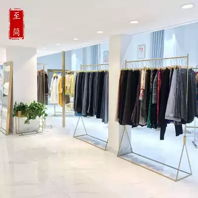 Clothing store display rack Women's store floor-to-ceiling Nakajima side hanging stainless steel simple shelf hanger silver decoration