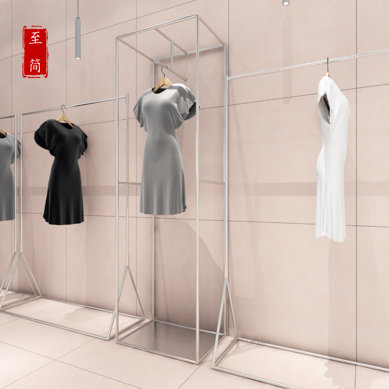 Clothing store display rack Women's store side hanging Nakajima floor-to-ceiling shelves Stainless steel gold silver display rack simple