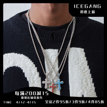 ICEGANG High Street personality hip hop full drill Cross necklace Mens high sense European and American wind Pendant Accessories S Tide