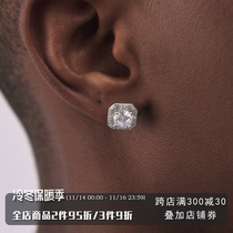 ICEGANG Original Ladder Square Diamond Rock Sugar S925 Sterling Silver Diamond Stud Earrings Hip Hop Trend Wild Zircon National Tide Flash