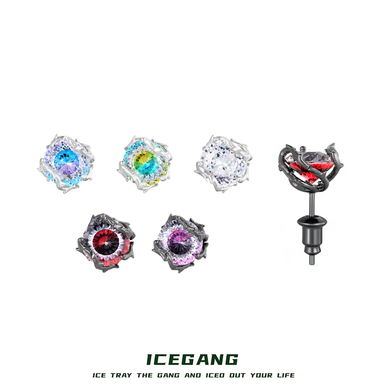 Icegang S925 All-Silver Bird's Nest Cut Thorn Rose Earrings Ear Studs Hypoallergenic Ear Piercing Care for Men and Women