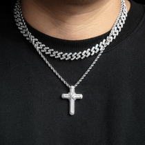 ICEGANG Stick Cloth Cross Necklace Hip Hop Men Pendant Silver Lovers Gold Plated Natural Zircons Full Drill Tide