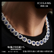 ICEGANG Personality Hip Hop Blue Icing Sugar Full Drill Cuba Necklace Mens Senior Sensation Small Crowd Original Tide Bracelet 100 lap
