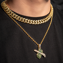 ICEGANG European and American hip hop street rap wings flying money Hiphop dollar full diamond pendant necklace
