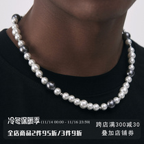 ICEGANG ball chain European and American black and white mother-of-pearl necklace stitching mens hip-hop retro trend street ins