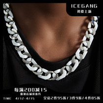 ICEGANG white ceramic Cuban necklace mens titanium steel bracelet not falling out of color Pomeo hip hop brief joins