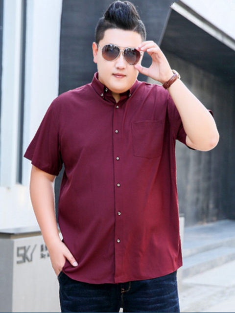 Summer Plus-Size Business Men's Short-Sleeve Shirt, Loose Fit Ice Silk Shirt for Big and Tall Men, Wrinkle-Free Trendy Shirt