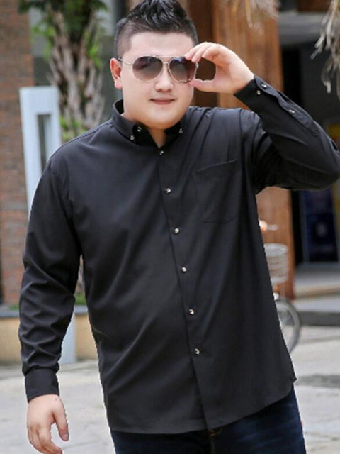 Autumn and winter men's casual long-sleeved shirts for fat men plus fat plus size business fat men loose plus velvet thickened white shirts