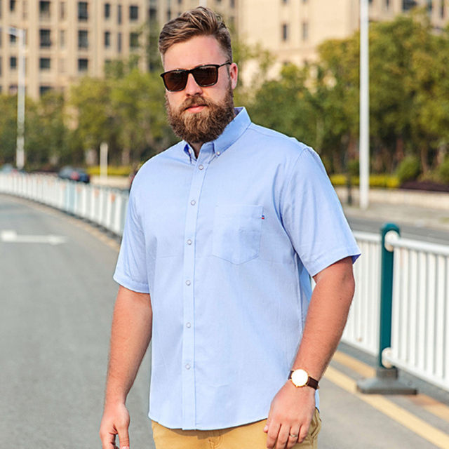 Fat man's oversized short-sleeved shirt men's plus size plus size business casual fat man's pure cotton extra large oxford shirt