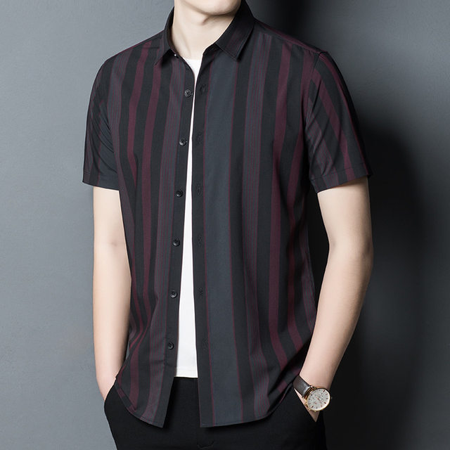 Fashionable Casual Men's Short-Sleeved Shirt for Fat Men, Plus Size, Summer, Young and Middle-Aged, Striped Half-Sleeved Business Shirt
