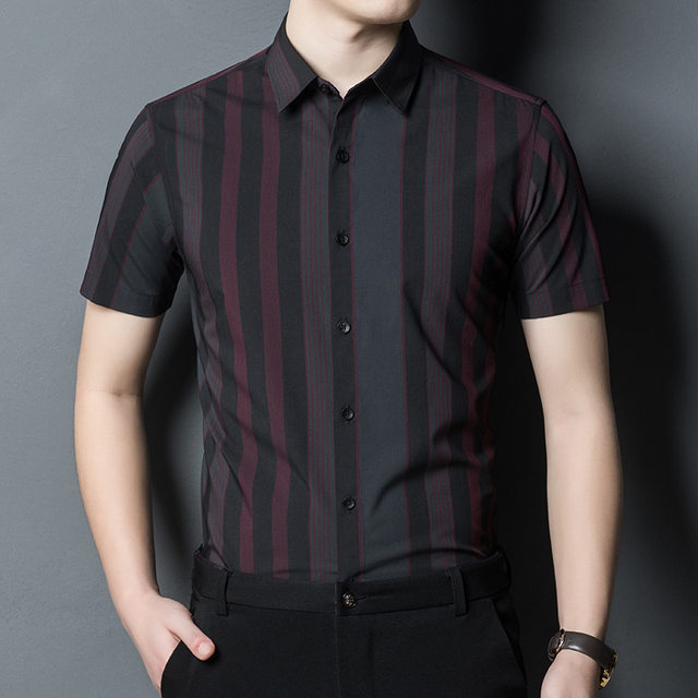Fashionable Casual Men's Short-Sleeved Shirt for Fat Men, Plus Size, Summer, Young and Middle-Aged, Striped Half-Sleeved Business Shirt