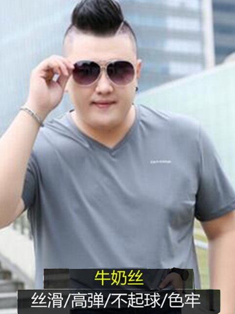 Summer short-sleeved T-shirt men's v-neck fat man plus fat plus size thin top fat man pure cotton loose half-sleeved T-shirt