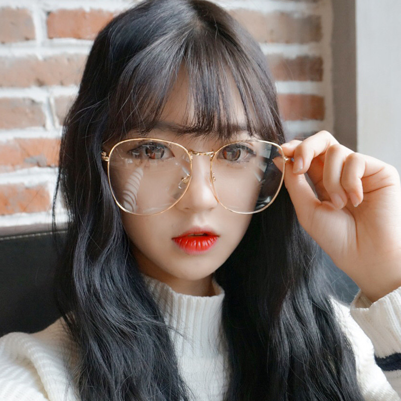 Big frame plain glasses frame female retro metal round frame flat light frame round face male women glasses frame