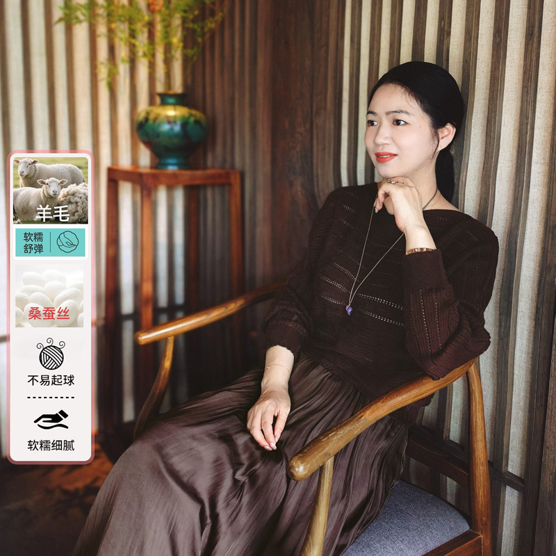 Natural Shop Yuan Ma's Private Collection 2026 Autumn High-End Silk Wool Knit Sweater Versatile Elegant Top for Women Natural Shop Yuan Ma's Private Collection 2026 Autumn High-End Silk Wool Knit Sweater Versatile Elegant Top for Women
