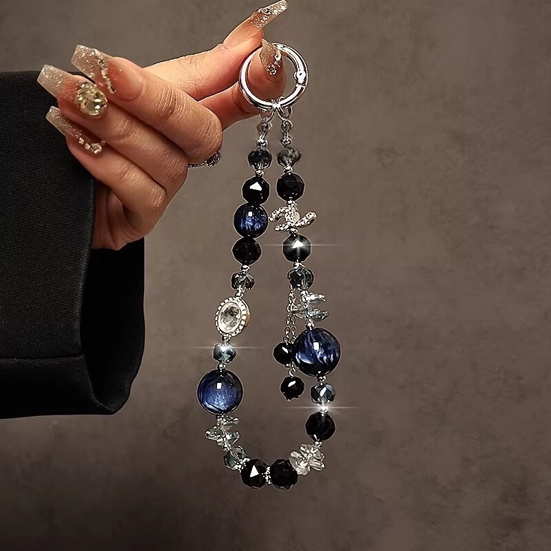 Luxurious and High-End Chanel-Style Beaded Hand Chain Wrist Strap Short Lanyard Phone Case Car Keychain Bag Pendant