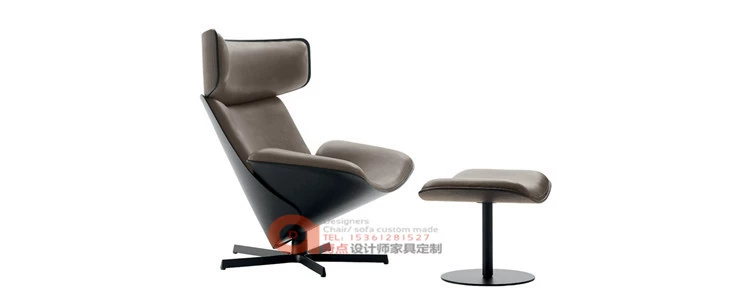 Bắc âu thiết kế nội thất Lounge Chair giải trí ghế ngồi có thể ngả da duy nhất ghế xoay sopha gỗ