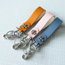 Leather car keychain Mens handmade vintage Cowhide key pendant Key chain custom Punk creative lettering
