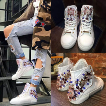 2020 European station leather Korean version of Joker rhinestone flower beaded shoes female thick soled high casual flat shoe tide