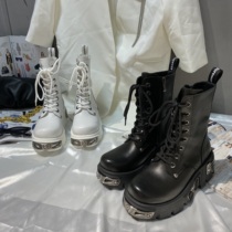 ins trend fashion punk style mid-tube Martin boots Net red Joker thick-bottom leather locomotive short boots women tide