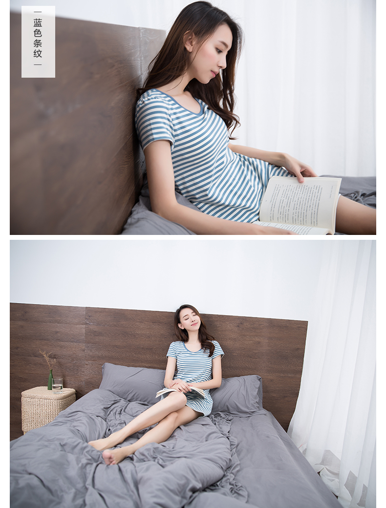 Hàng đầu 呱呱 chính thức hàng đầu cửa hàng đồ ngủ phụ nữ mùa hè nightdress bông ngắn- tay mỏng dịch vụ nhà nữ mùa hè vành đai ngực pad áo ngực