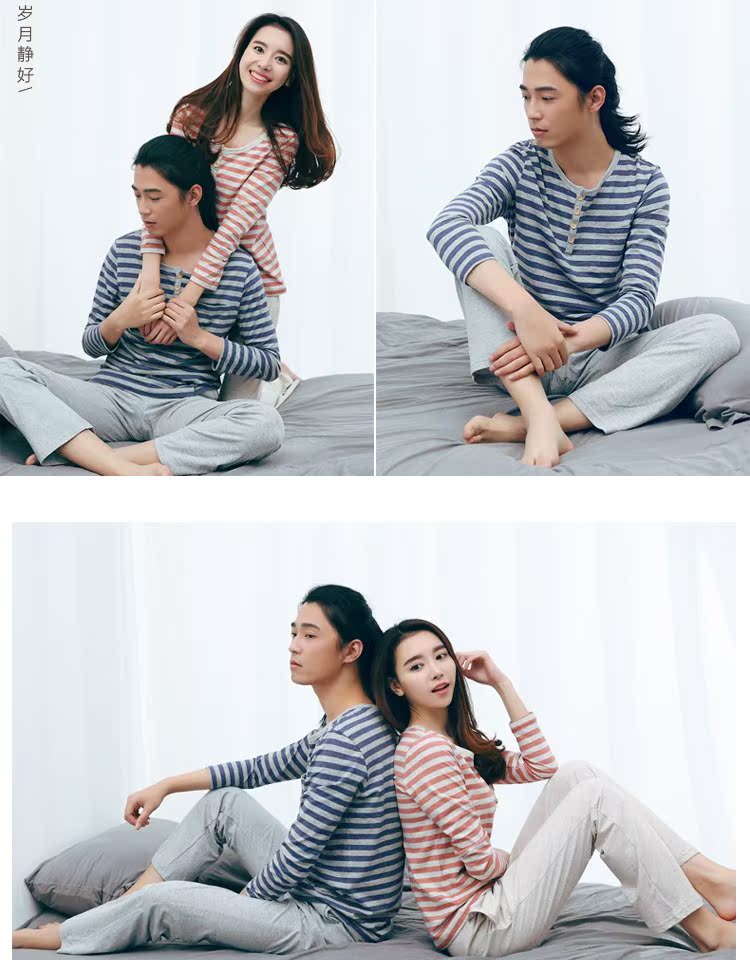 Top đồ ngủ dưa gang tay dài mùa xuân và mùa thu cotton mỏng Phần phiên bản Hàn Quốc của quần áo mặc nhà nữ nam cotton phù hợp với hàng đầu đồ lót basic
