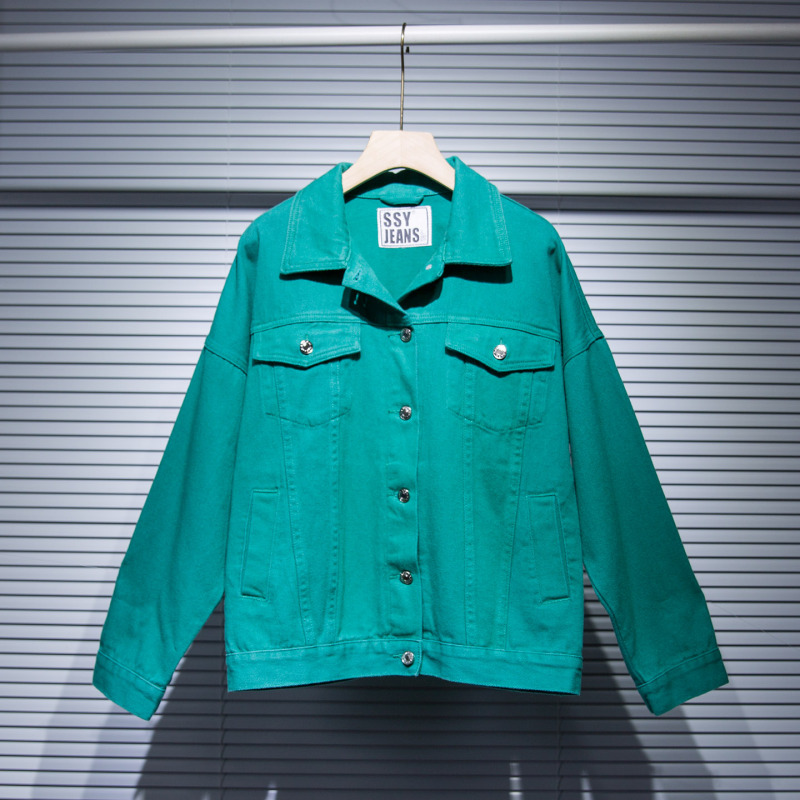 Plus-Size Casual Green Denim Jacket for Women, Spring, Autumn, and Winter Vintage Loose Polo Collar Long-Sleeve Cardigan Top Plus-Size Casual Green Denim Jacket for Women, Spring, Autumn, and Winter Vintage Loose Polo Collar Long-Sleeve Cardigan Top