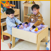 Childrens Montessori multifunctional light box table solid wood LED remote control visual color game puzzle early education activity table