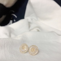 S925 Silver Needle earring with round baroque minimal court wind zirconite ear ring