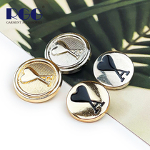 The new peach heart metal button round hand-sewn buckle small fragrant wind love glue button womens cardigan sweater clothing buckle