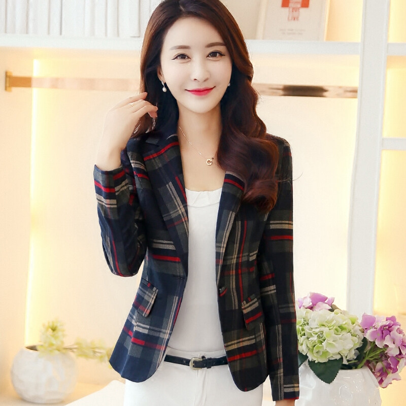 Meizhuoli 2019 spring and autumn new fashion elegant plaid one button thin suit P3591 red grid
