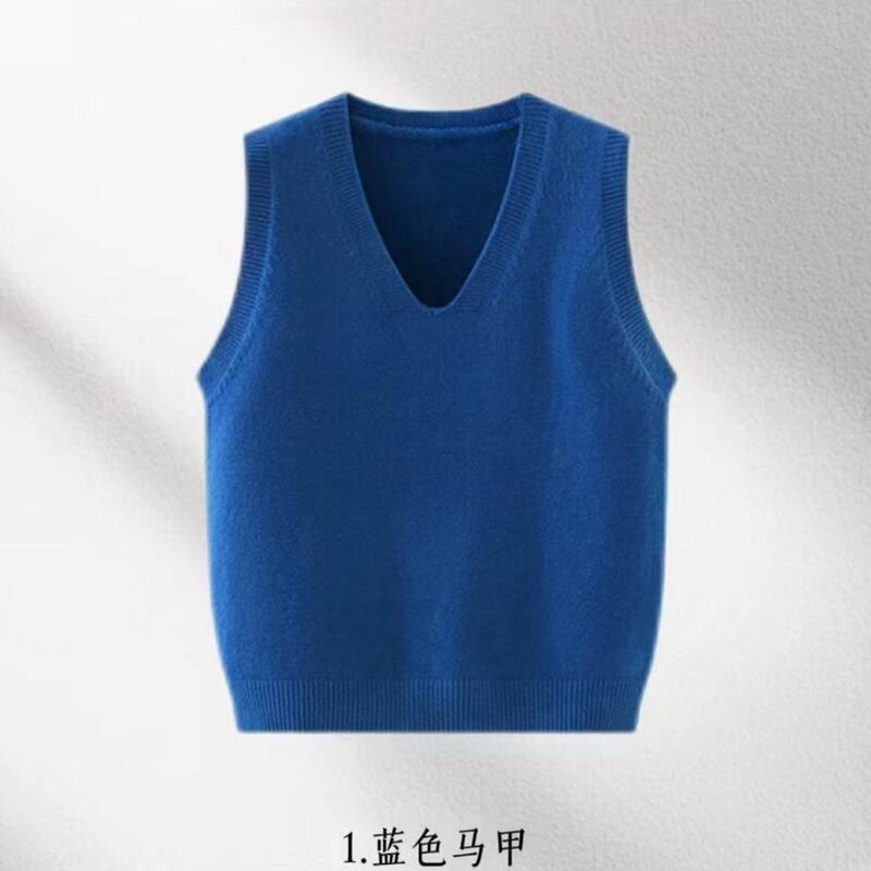 25 New Early Spring and Autumn Thin V-Neck Wool Vest Short Klein Blue Sweater Cashmere Vest Layered Wear