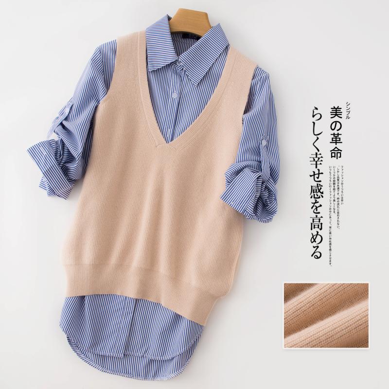 Mùa xuân mỏng Hàn Quốc phiên bản của nhung len tinh khiết tay có thể-vai cổ chữ V dệt kim cashmere ngắn phụ nữ áo giáp của vest mặc giấu bên ngoài màu xanh