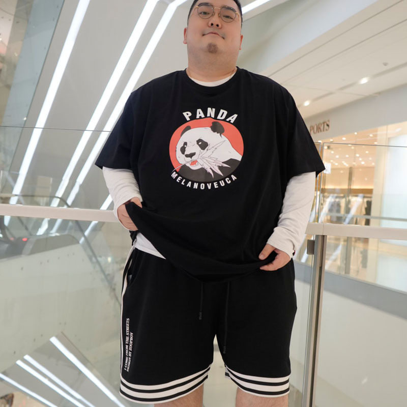 Summer Panda T-Shirt, Large Size 150kg Cotton, Extra Large Size 200kg for Big and Tall People, Loose Half-Shirt 10X