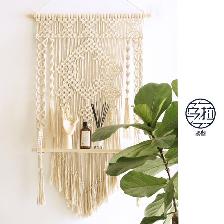 Ura hand-made woven tapestry partition wall hanging solid wood shelf wall hanging B & B good living wall decoration