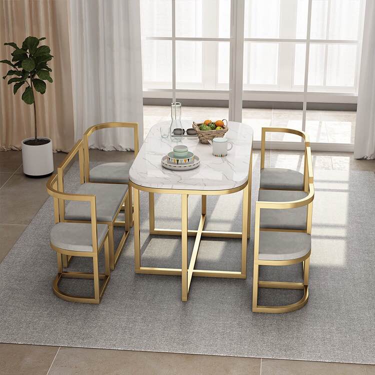 Nordic slate dining table and chair combination telescopic push-pull household small apartment marble dining table modern light luxury and space saving