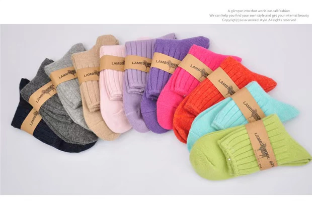 Vớ len mùa đông dày Vớ nữ vớ giữa ống cashmere ấm cho phụ nữ tất cao cổ cho bé gái